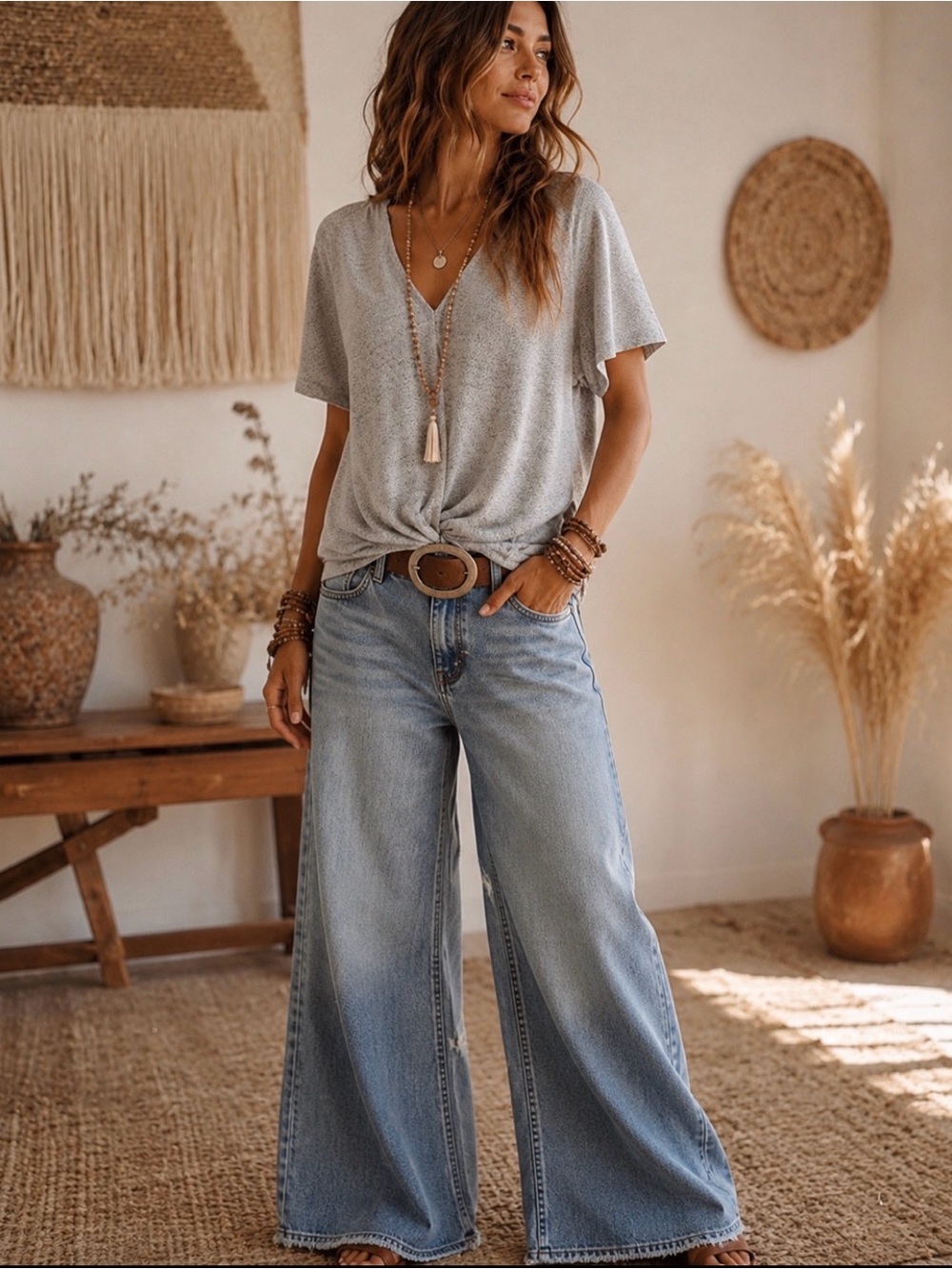 RoomMates Shimmery Silver V-Neck Knit Top